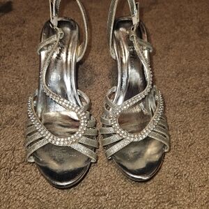 Wild Rose Silver Rhinestone Strappy Heels